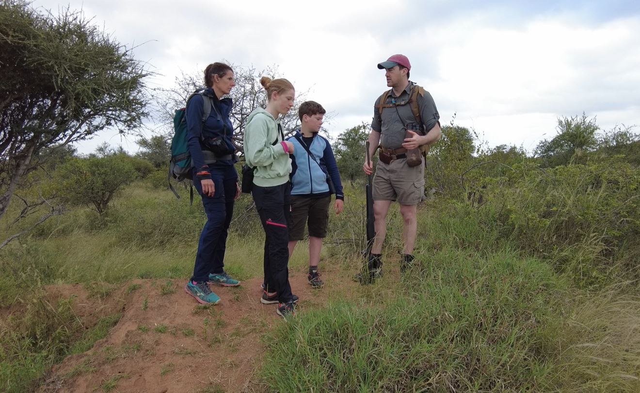 Explaining a termite mound to guests