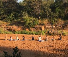 Yoga session in a dry riverbed